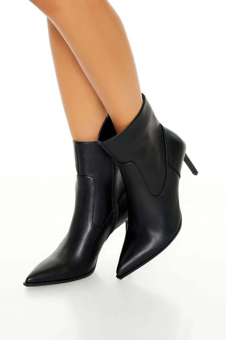 Women's Pointed Stiletto Booties in Black, 10 | Forever 21