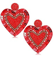 Valentine’s Beaded Heart Earrings for Women Rhinestone Love Heart Drop Dangle Earrings Statemen... | Amazon (US)