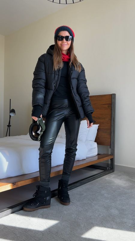 Ski outfit layering, winter outfit, thermals, how to wear normal clothes skiing, leather leggings , black puffer jacket , cold weather outfits, Patagonia, Goldberg 



#LTKSeasonal #LTKeurope #LTKfindsunder100