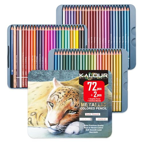 KALOUR 72 Piece Metallic Colored Pencils, Soft Core with Vibrant Color,Ideal for Drawing, Blending, Sketching, Shading, Coloring for Adults Artists Beginners | Amazon (US)