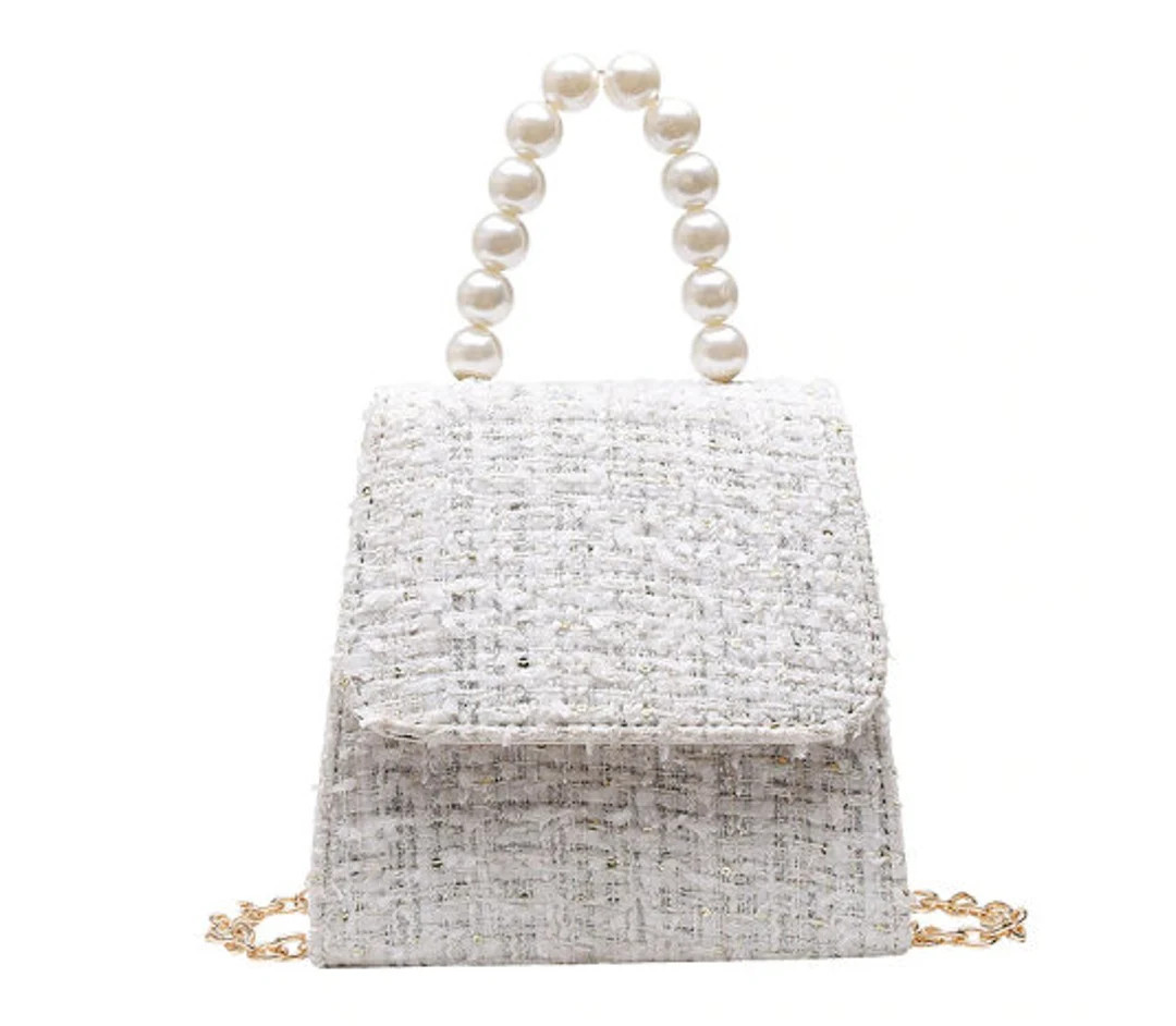 Soft Tweed l Boucle Handbag Tote Bag With Pearl Handles | Etsy (US)