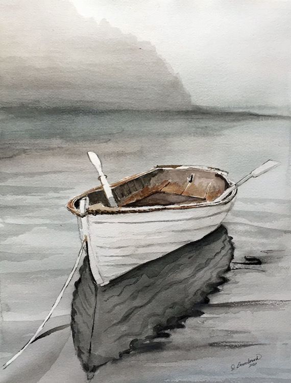 Solitary White Row Boat Nautical Decor Wall Print Cottage Beach Farmhouse Watercolor Original Lak... | Etsy (US)