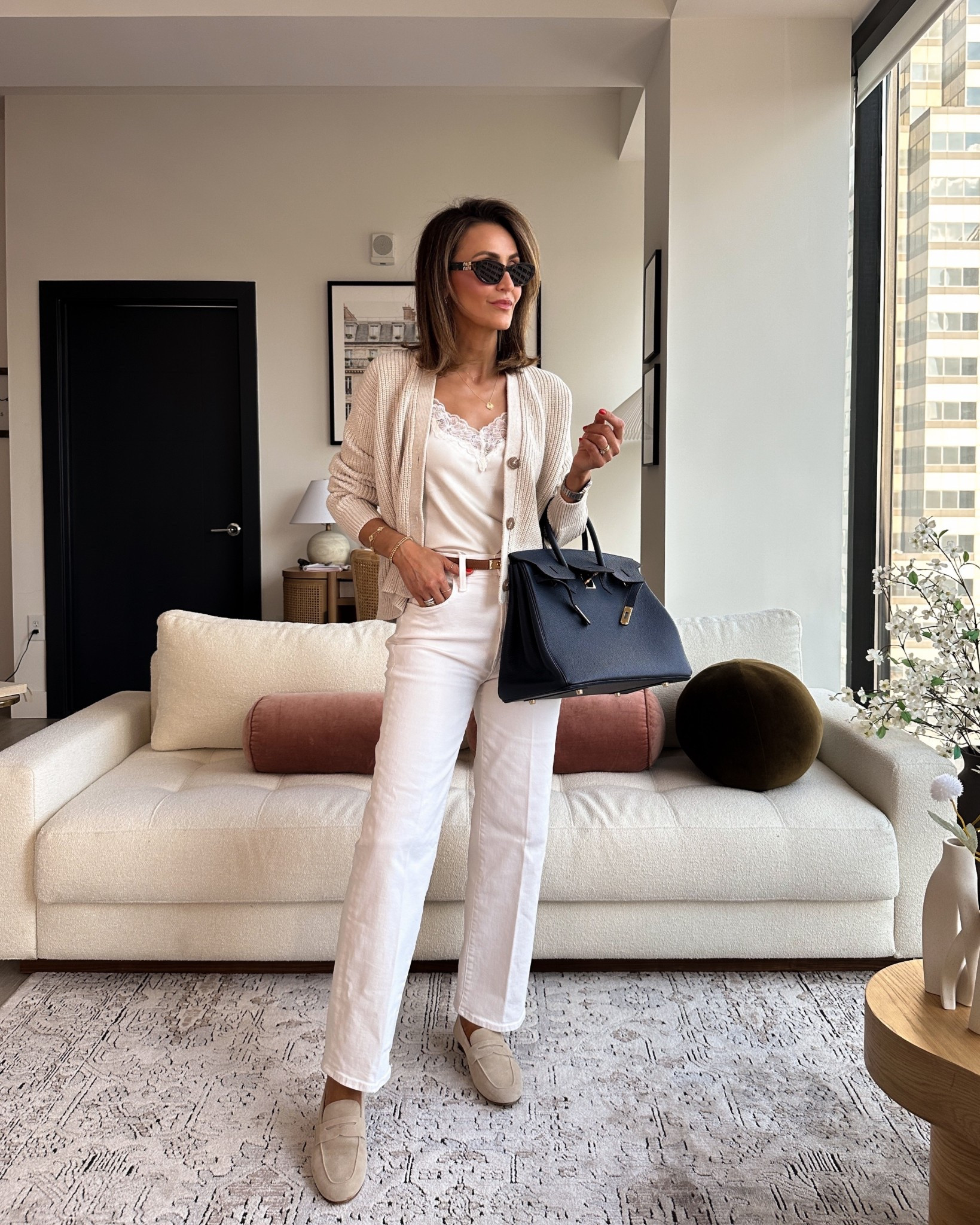 Spring chic outfit 
Linking lots of similar bags for this one, I love a navy pop in a cream background! 
Size xs on cardi and 26 on jeans 
Loafers for tts


#LTKItBag #LTKShoeCrush #LTKWorkwear