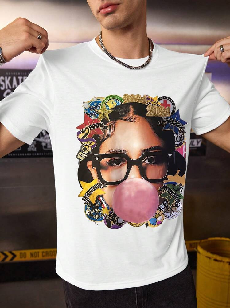 Manfinity Dauomo Men's Oversized Portrait Retro Pattern Crew Neck Short Sleeve T-Shirt | SHEIN