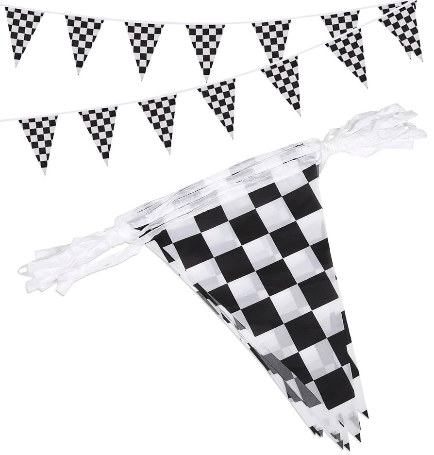 Reusable Party Decoration Pennant Banner - 21 Pcs Black & White Checkered Flags on a 30ft String ... | Amazon (US)