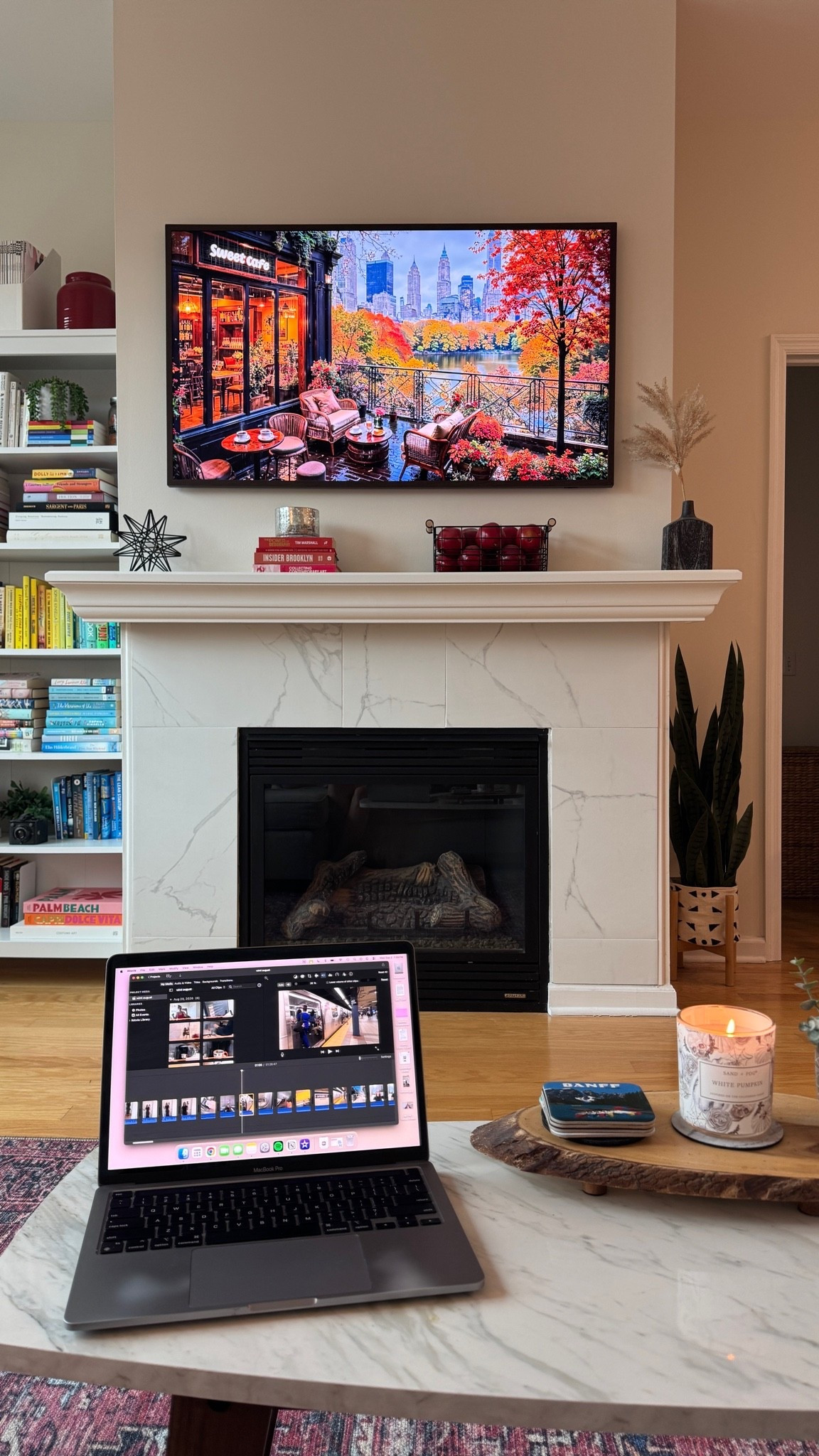 Working from home fall vibes! Love our Samsung frame TV and I’ve got a pumpkin candle lit

#LTKHome