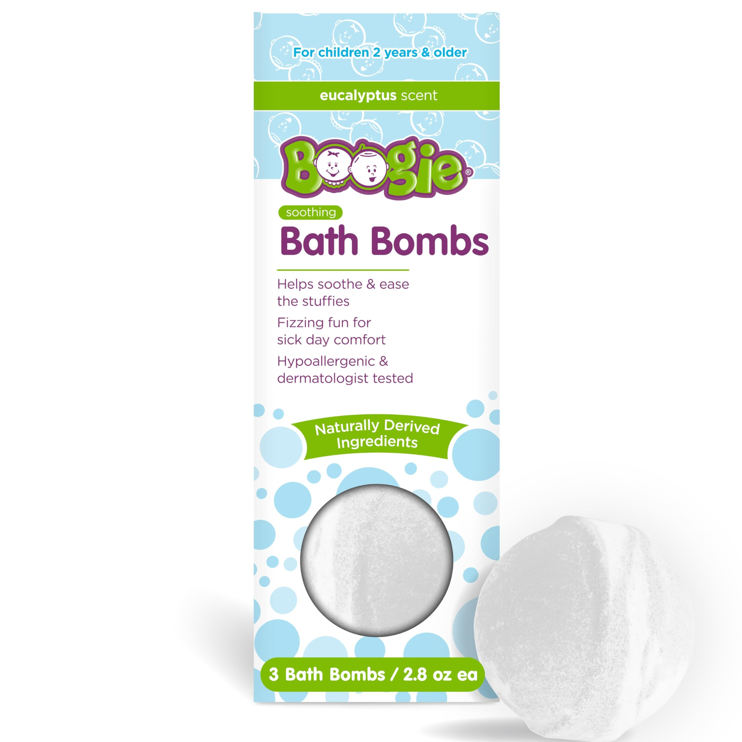 Boogie Kids Bath Bombs, Calming, Naturally Derived, Made with Aloe and Calming Vapors, Eucalyptus, 3 Bath Bombs, 2.8 oz, Pack of 1 | Amazon (US)
