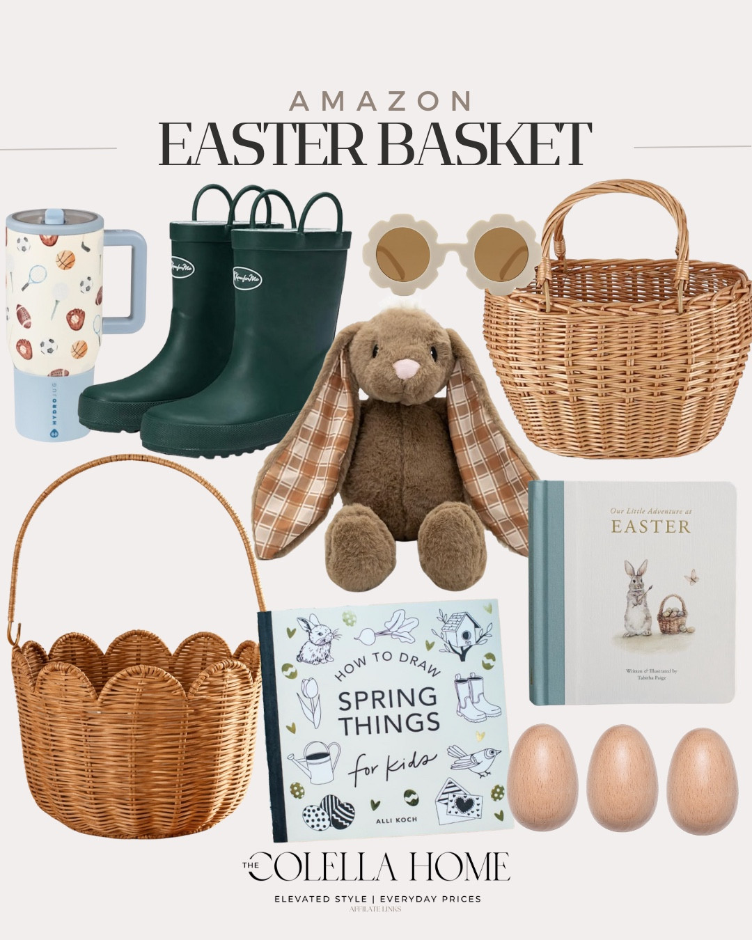 Easter basket must haves include wicker baskets, book, drawing book, wooden shaker eggs, rabbit stuffie, sunglasses, rain boots, and kids tumbler.

Easter, Easter basket ideas, kids Easter

#LTKmomlife #LTKKids #LTKSeasonal