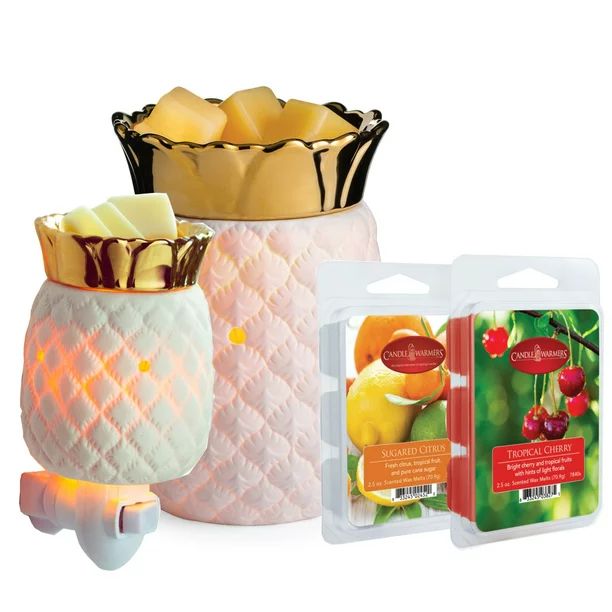 Candle Warmers Etc White Gilded Pineapple Fragrance Warmer and Pluggable Warmer Gift Set | Walmart (US)