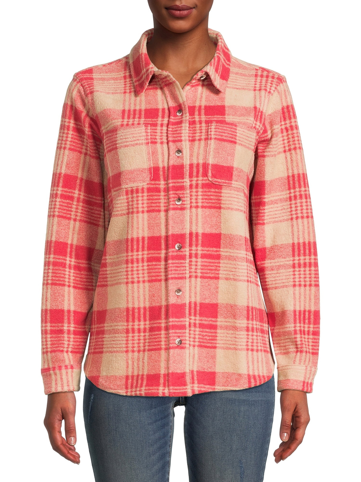 Time and Tru Women's Knit Cozy Button Front Shirt - Walmart.com | Walmart (US)
