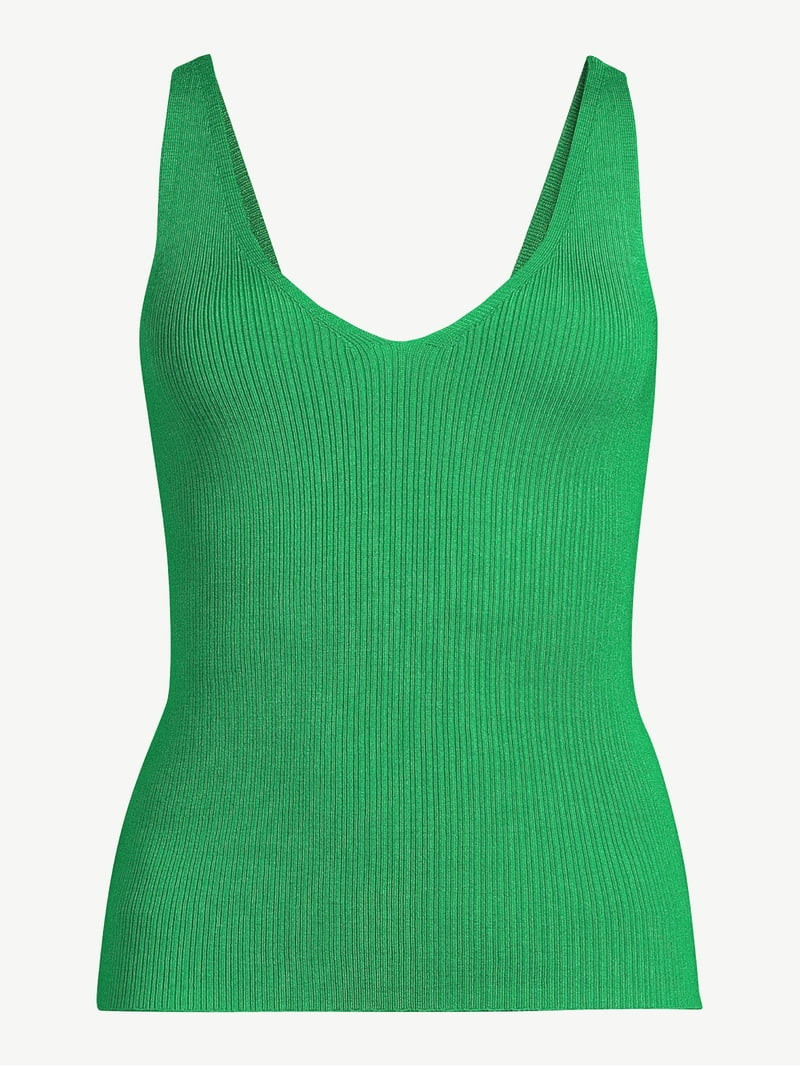 Scoop Women's Double V-Neck Ribbed Tank Top | Walmart (US)