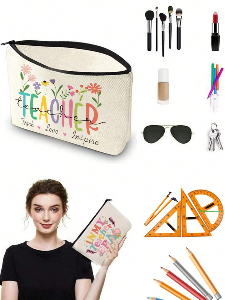 1pc Alphabet Canvas Handbags, Stationery Bags, Pencil Cases, Clutch Bags, Gift Bags, Perfect For ... | SHEIN