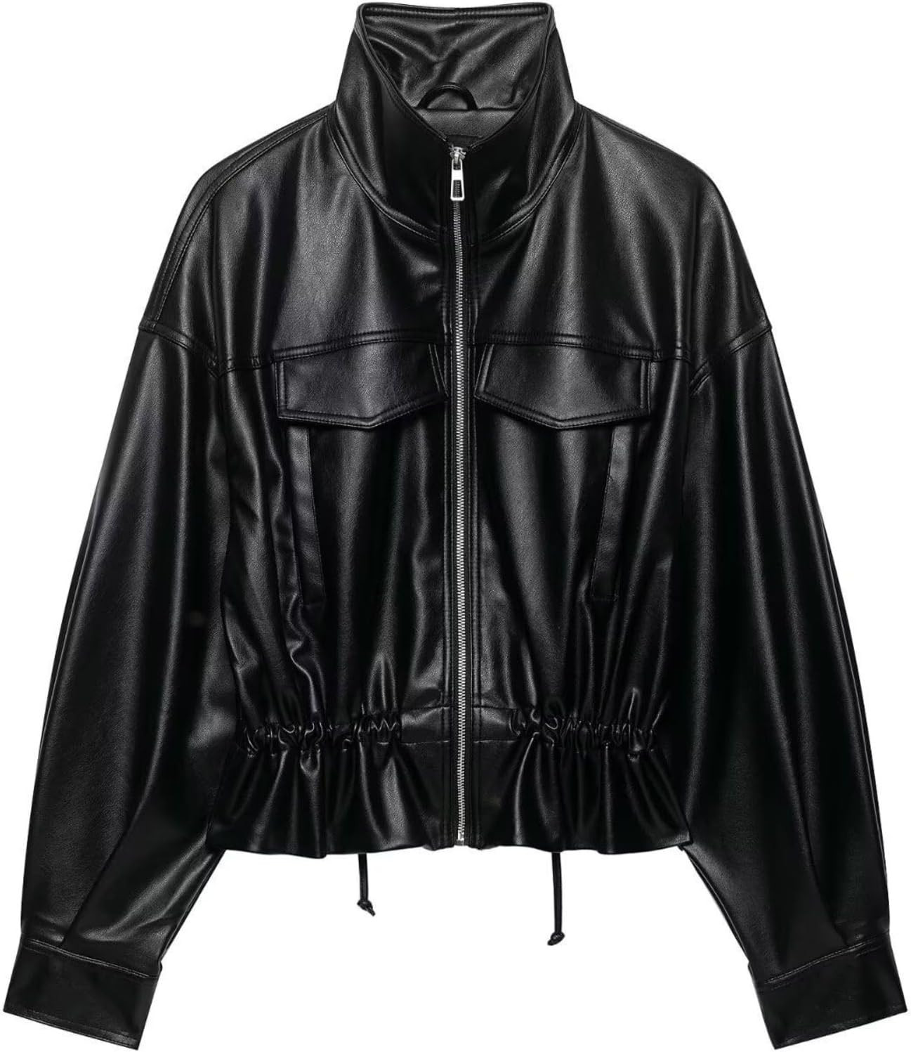 Women’s Faux Leather Motorcycle Jacket Long Sleeve Bomber Coat | Amazon (US)
