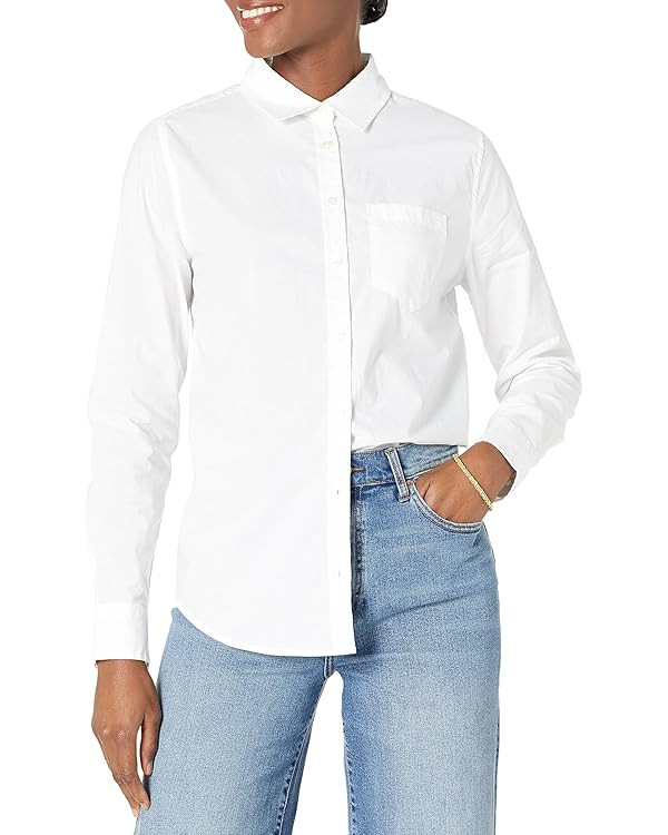 Amazon Essentials Women's Classic-Fit Long-Sleeve Button-Down Poplin Shirt | Amazon (US)