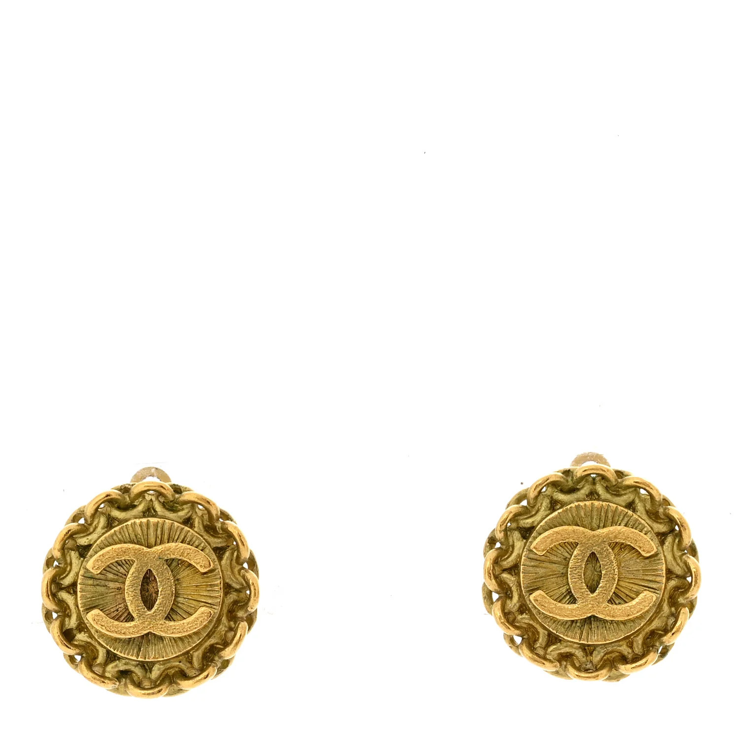 Round CC Clip On Earrings Gold | FASHIONPHILE (US)