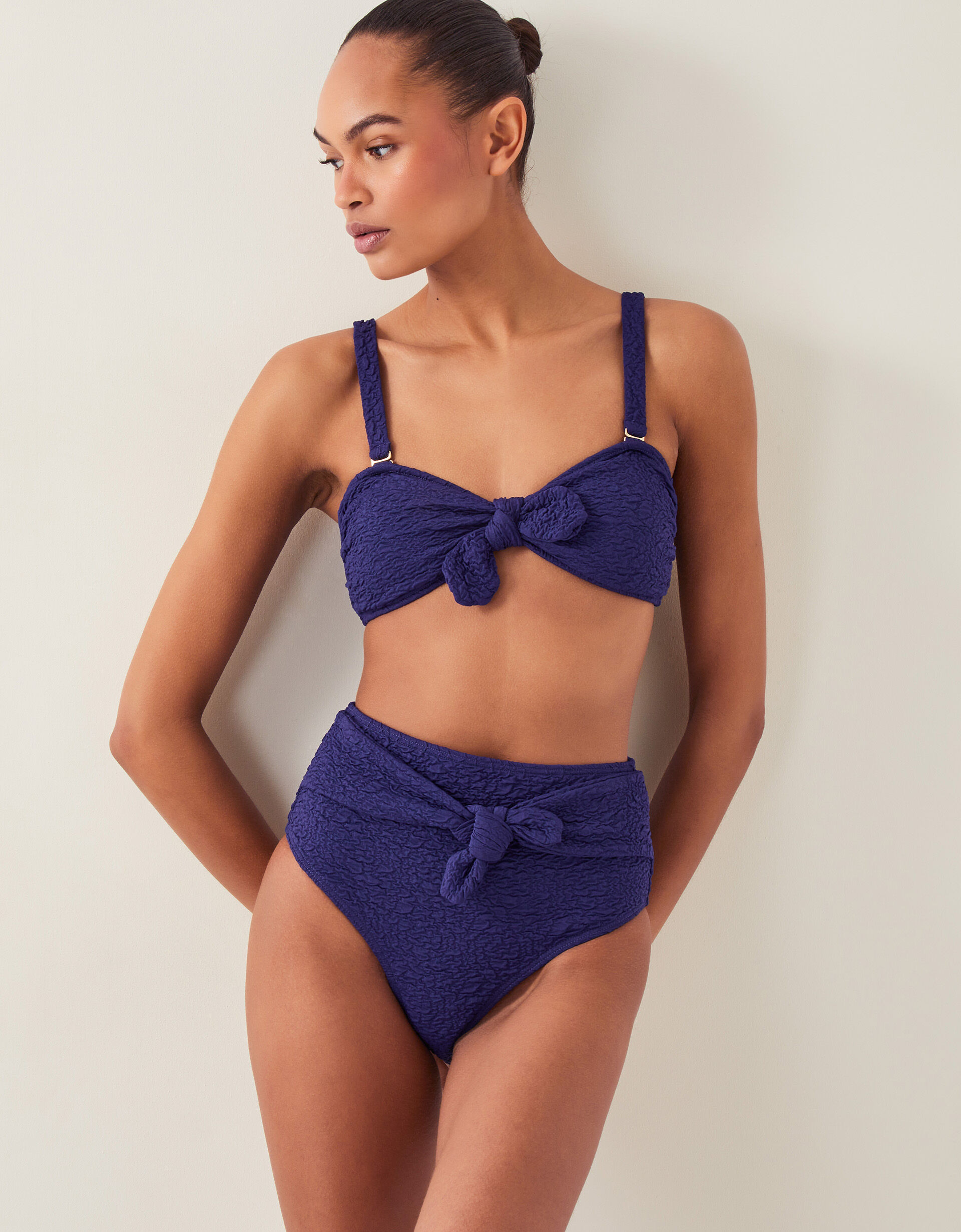 Kyla Tie Front High Waisted Bikini Bottom Blue | Monsoon (UK)