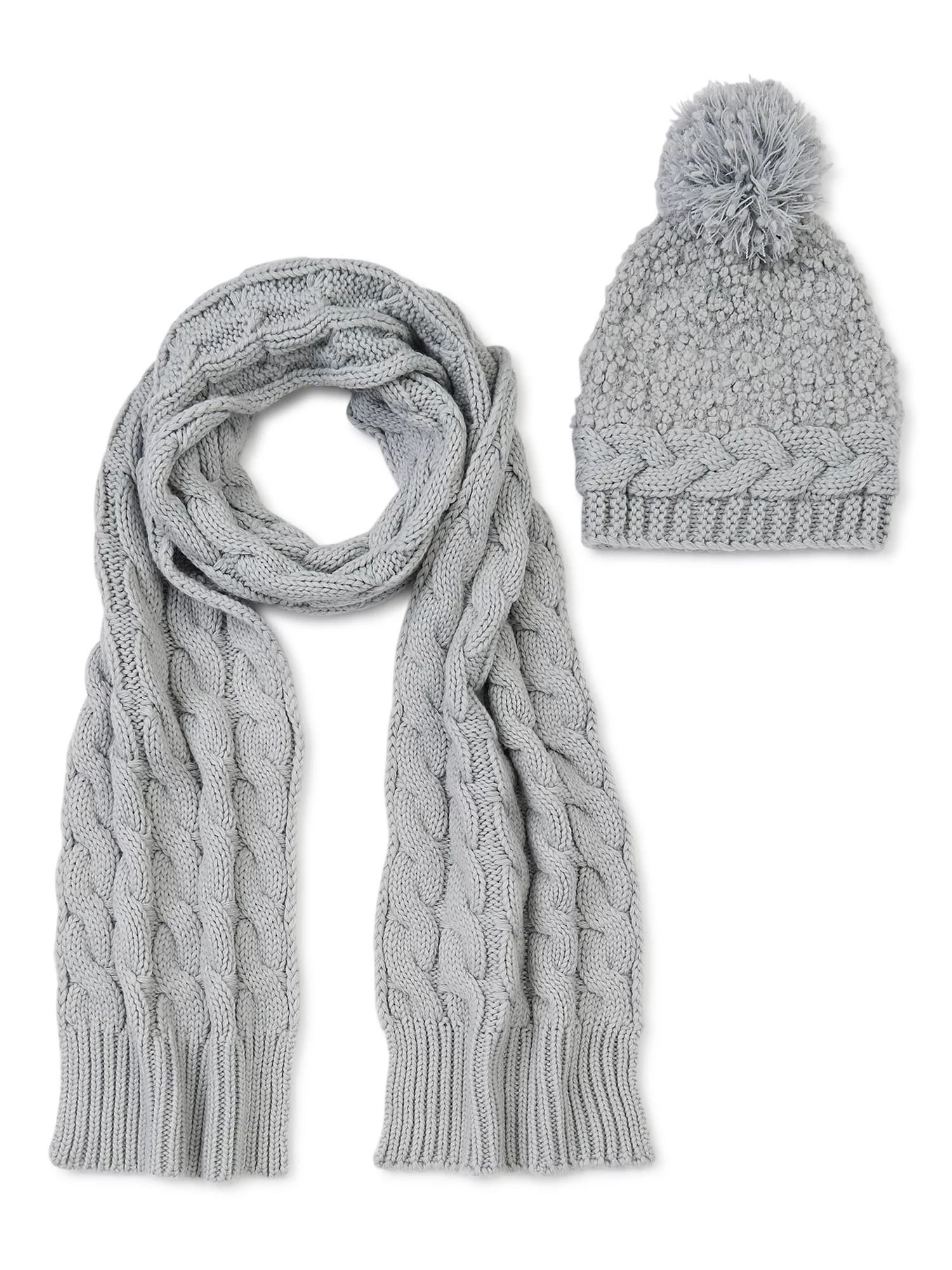 Time and Tru Women’s Popcorn Knit Hat and Scarf Set, 2-Piece | Walmart (US)