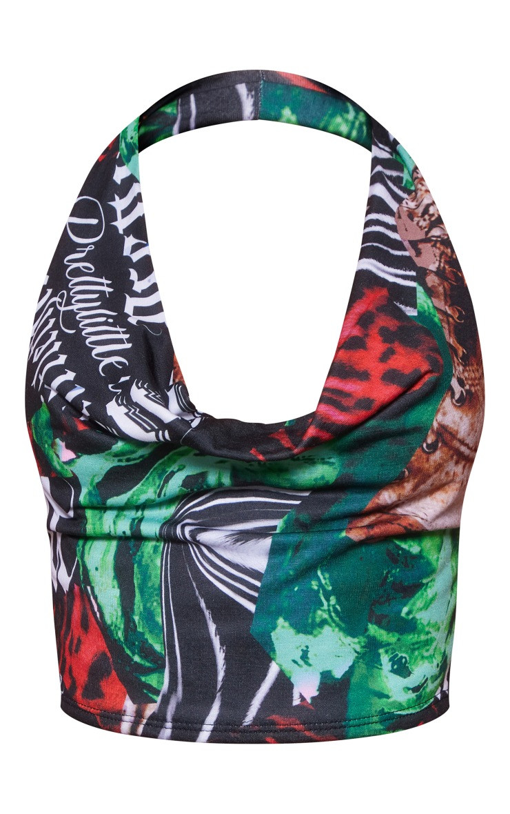 Multi Printed Jersey Cowl Neck Crop Top | PrettyLittleThing US