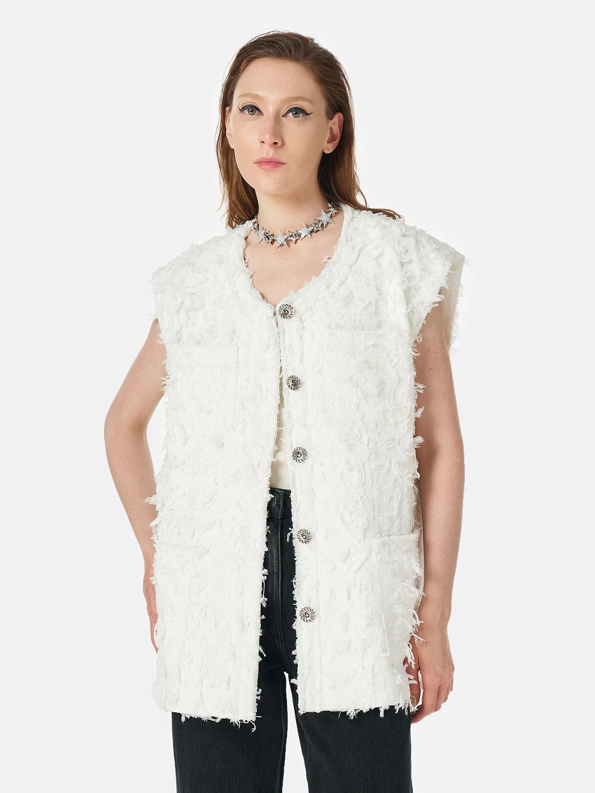 Textured Mixed Fabric Vest | Richradiqs