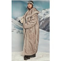 Beige Oversized Collar Fur Maxi Coat | PrettyLittleThing UK
