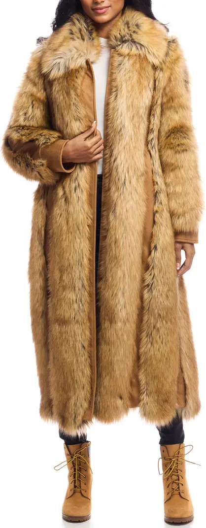 Goldie Faux Fur & Faux Suede Long Coat | Nordstrom