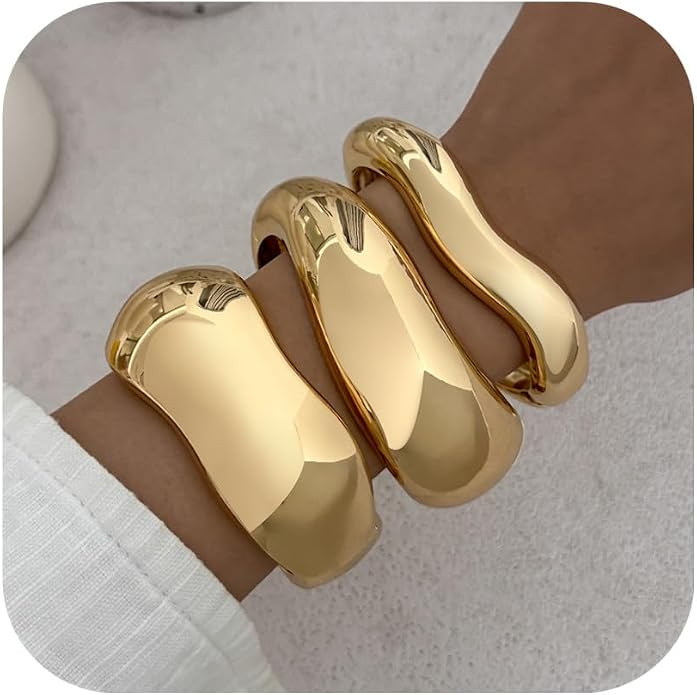 BUYITO Chunky Gold Bangles Bracelets for Women Trendy Stack Statement Bangle Irregular Cuff Brace... | Amazon (US)