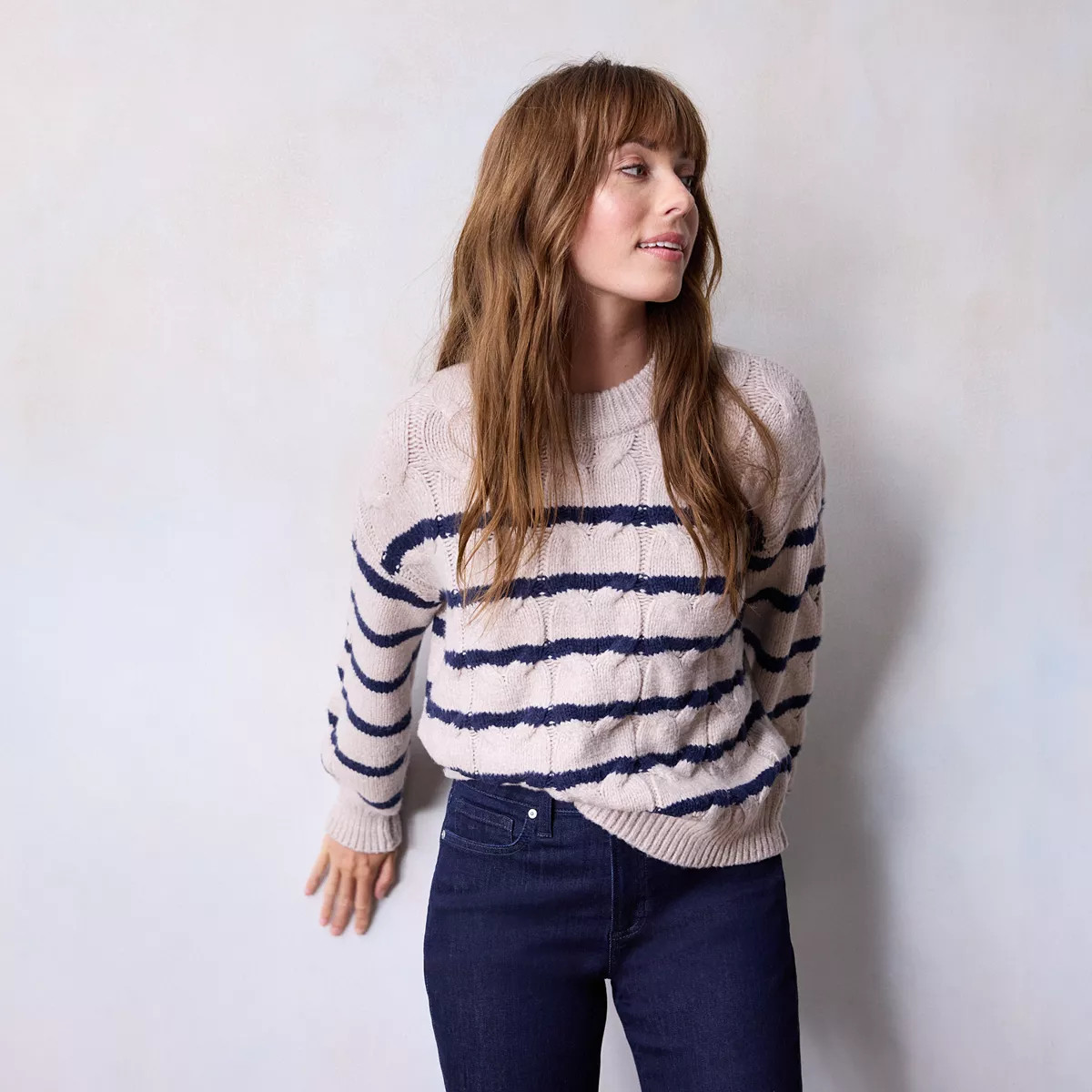 Women's LC Lauren Conrad Cable Knit Crewneck Sweater | Kohl's