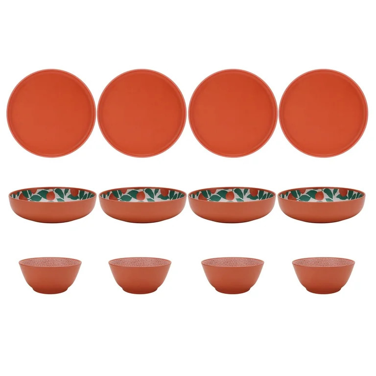 Mainstays by Becky G. & Alejandra Bamboo Melamine 12-Piece Dinnerware Set, Orange & Green | Walmart (US)
