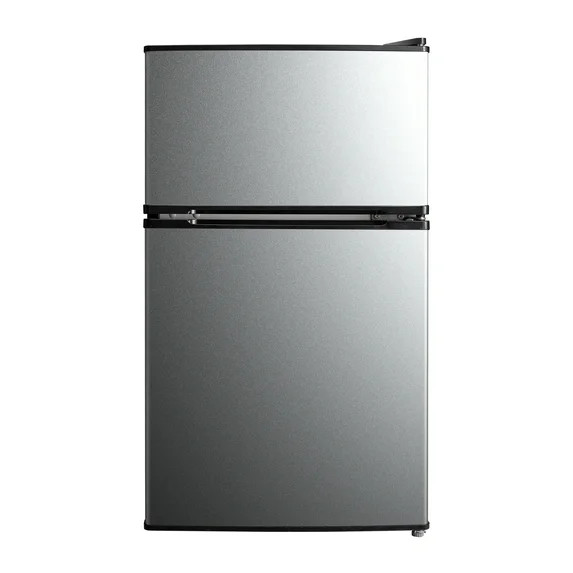 Mainstays 3.2 Cu Ft 2-Door Compact Refrigerator with Freezer, Stainless Steel, Mini Fridge for Do... | Walmart (US)