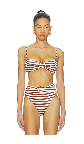 Cult Gaia Alouette Bikini Top in Brown,White. - size S | Revolve Clothing (Global)