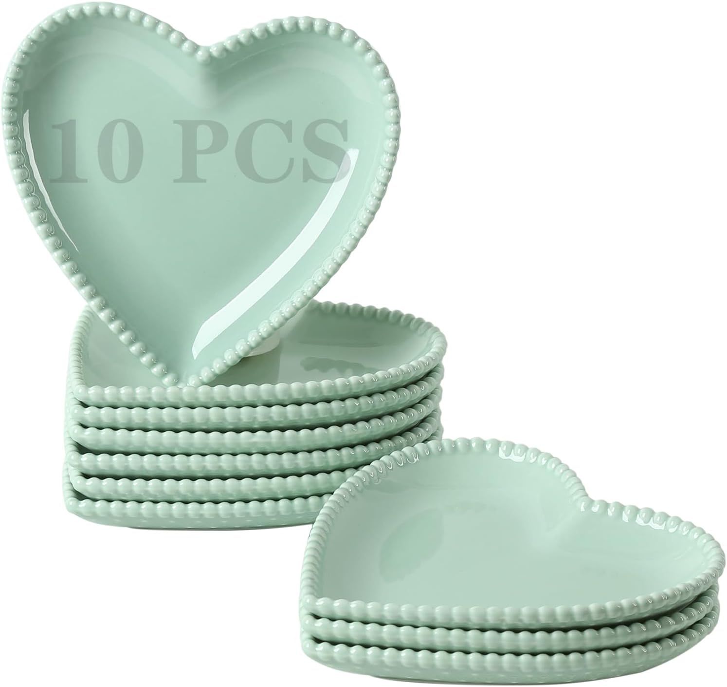 6.3 Inch Porcelain Appetizer Plates Set of 10, Heart Shape Small Dinner Plates,Green Dessert Sala... | Amazon (US)
