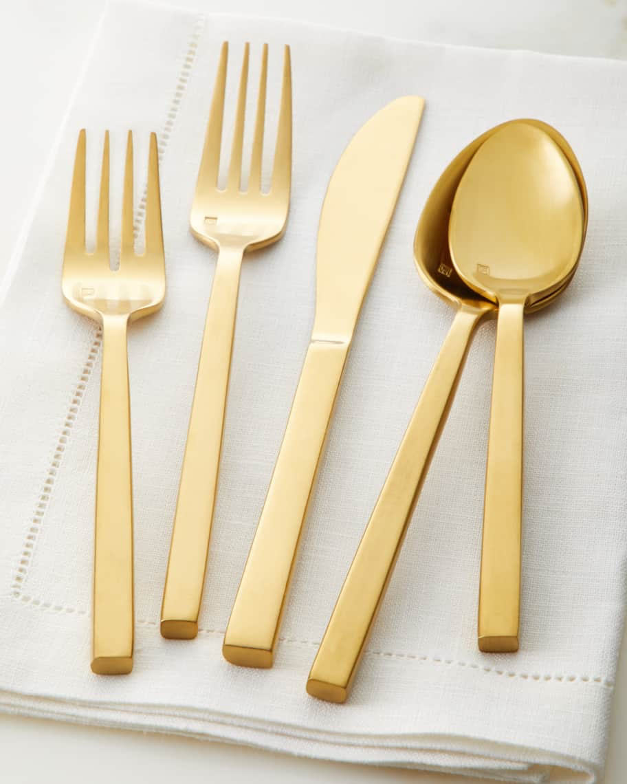 Fortessa 20-Piece Arezzo Flatware Service, Brush Gold | Neiman Marcus