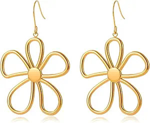 Gold Flower Statement Earrings for Women, Large Chunky Bohomian Summer Beach Floral Earring, Irre... | Amazon (US)