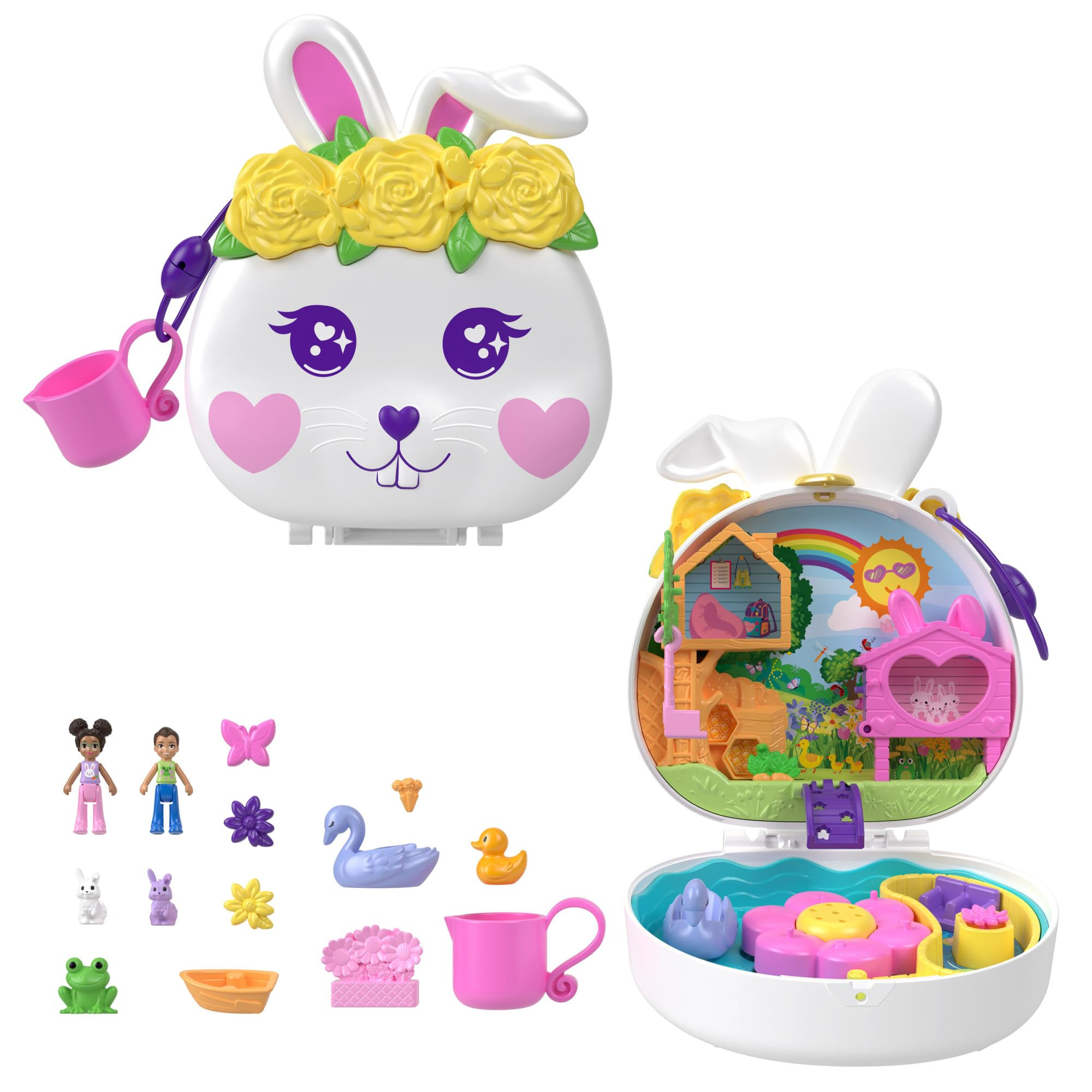 Polly Pocket Dolls and Playset, Animal Toys, Flower Garden Bunny Compact with Water Play and 2 Co... | Amazon (UK)