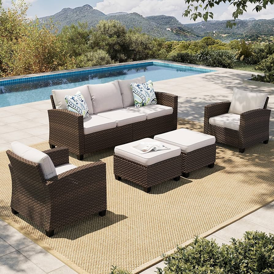 HERA'S HOUSE Patio Furniture Set, 5 Pieces Outdoor Wicker Furniture, All Weather Rattan Patio Con... | Amazon (US)