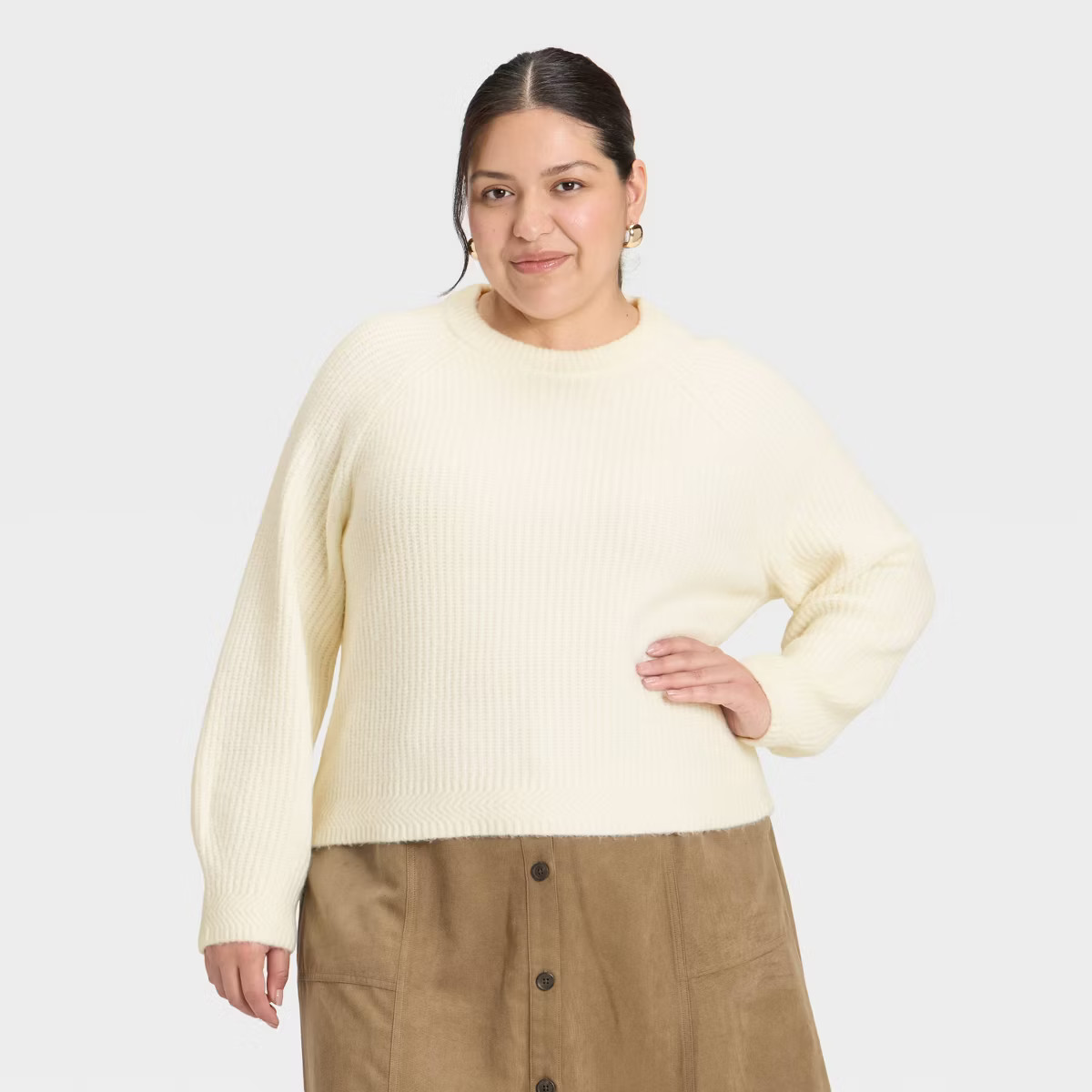 Women's Long Sleeve Cozy Knit Crewneck Pullover Sweater - Universal Thread™ Cream XXL | Target