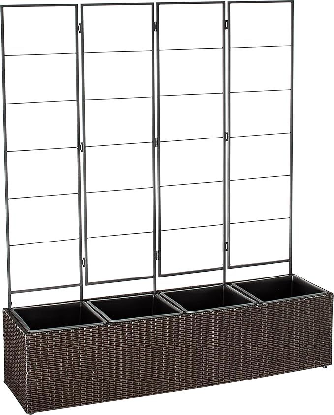 Amazon Basics Wicker Trellis Planter with Inner Plastic Liner - Four Bucket, 50-Inch, Brown | Amazon (US)