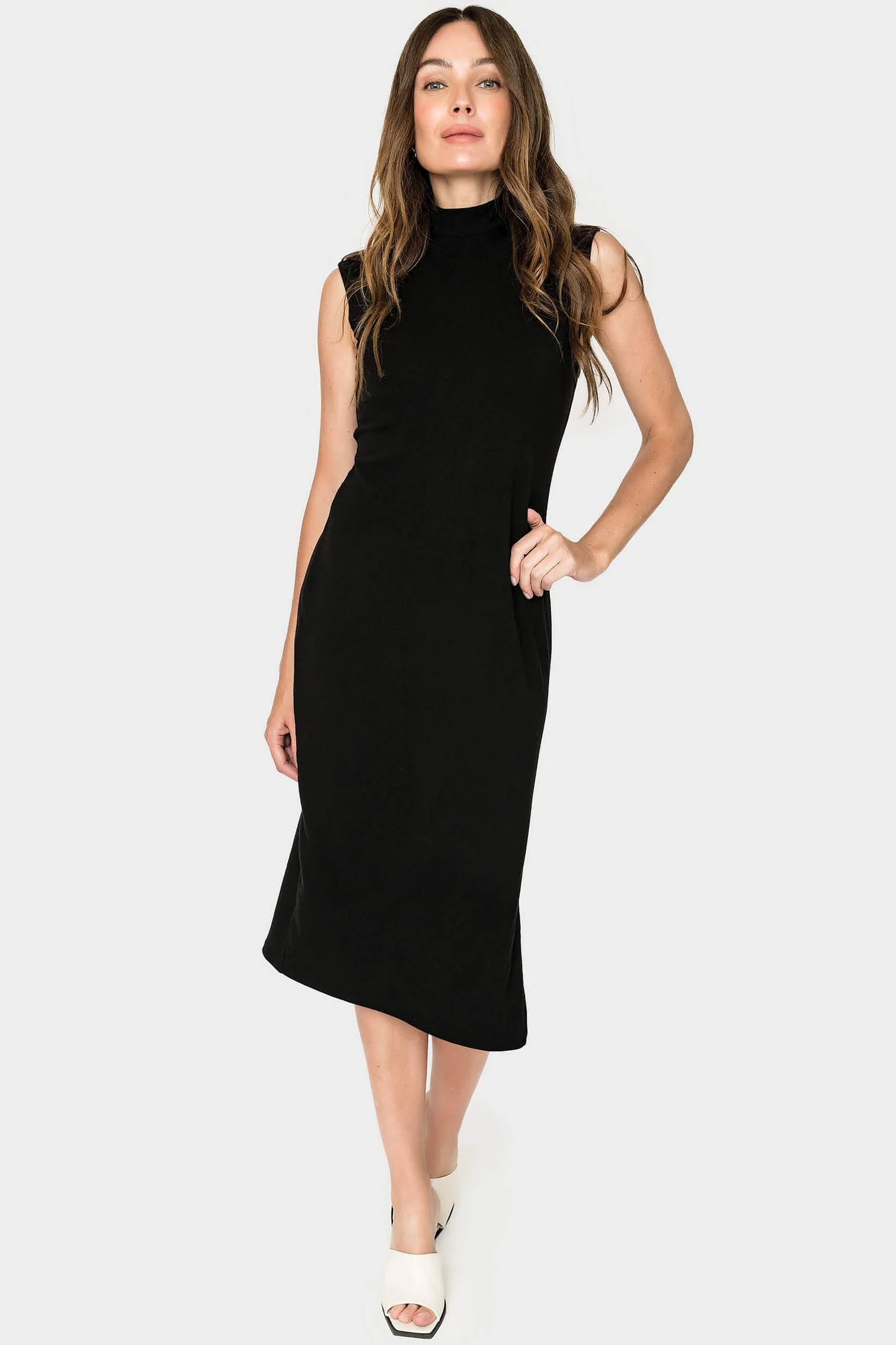 Essential Mock Neck Soft Knit Midi Dress with Side Slit | Gibson