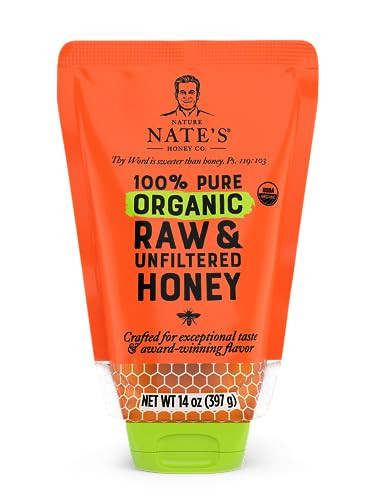 Nature Nate's 100% Pure USDA Organic Raw & Unfiltered Honey, 14 oz. No-Drip Sustainable Squeeze Pouch; Purity Guarantee, No Additives | Amazon (US)