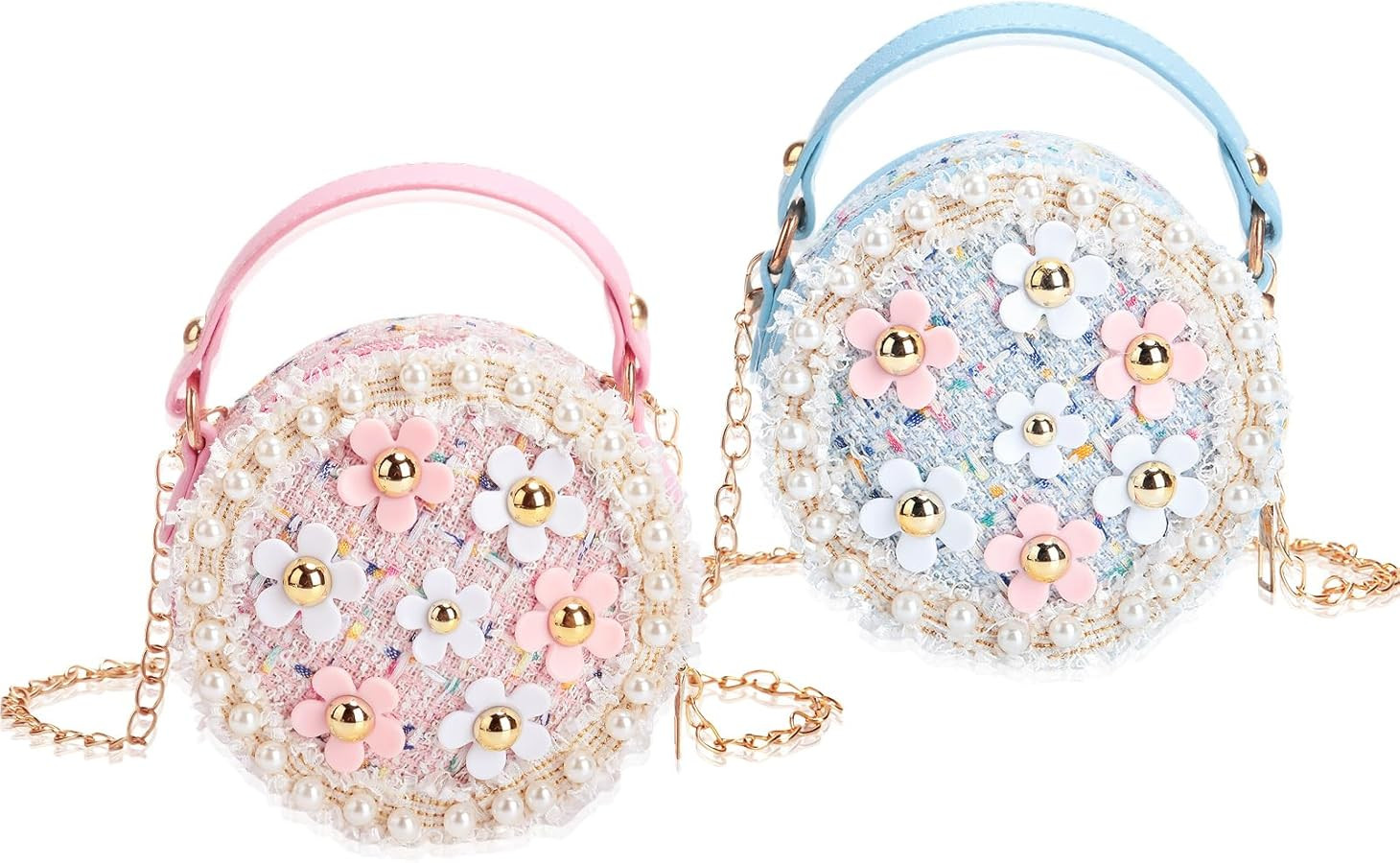 Silkfly 2 Pcs Little Girl Purses Toddler Crossbody Purse Flowers Crossbody Bag with Pearl Shoulde... | Amazon (US)