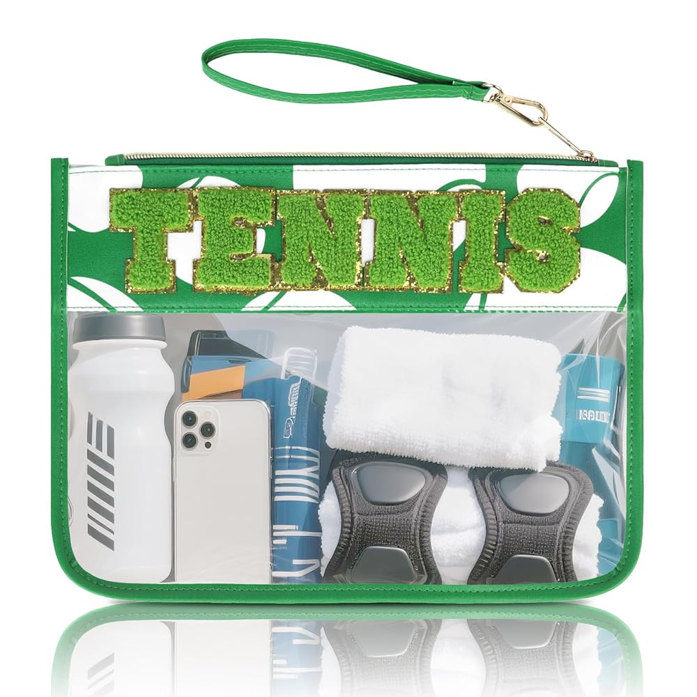 Tennis Gifts Tennis Bags Accessories for Women Makeup Cosmetic Bags Chenille Letter Clear Zipper ... | Amazon (US)