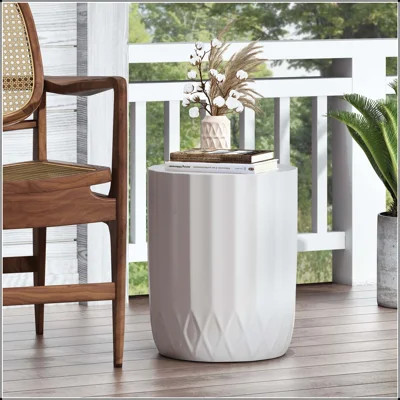 Round Outdoor Concrete Side Table with Inverted Scallop Edge – No Assembly | Wayfair North America
