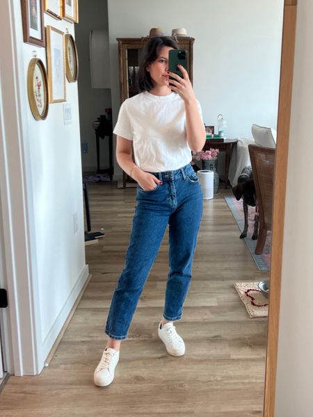 Everyday outfit, work from home, easy jeans look, white tee, perfect white t-shirt , cos, white sneakers, short girl jeans, dark wash jeans, petite friendly, over 30

#LTKStyleTip #LTKFindsUnder100