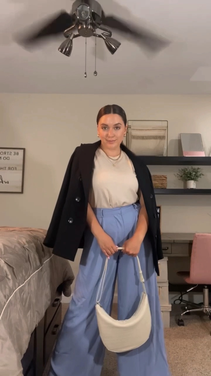 Dress pants: medium 
Tank: medium 
Blazer: medium 
Bag: target 