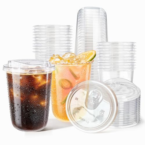 Boxential 50 Pack 16 oz Round Bottom Plastic Cups with Strawless Sip Lids, Disposable Coffee Cups with Lids, To Go Iced Coffee Cups with Lids, Disposable Cups for Party, Smoothie Cup for Cold Drinks | Amazon (US)