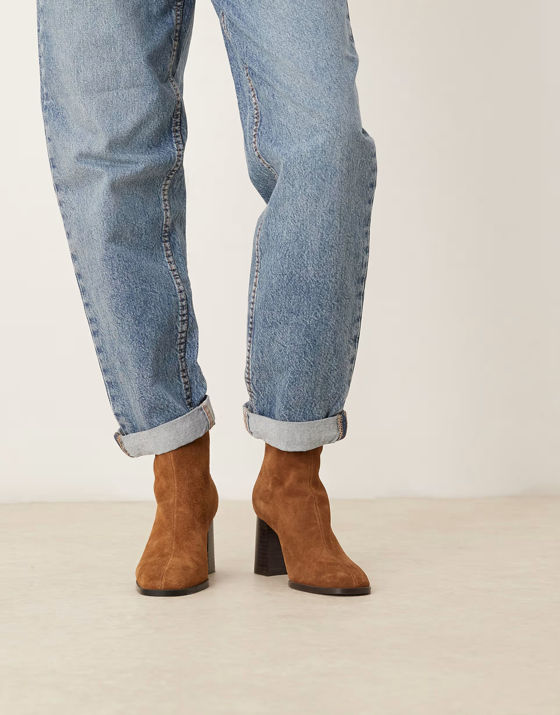 Mango 100% suede round toe heeled western ankle boot in toffee | ASOS (Global)
