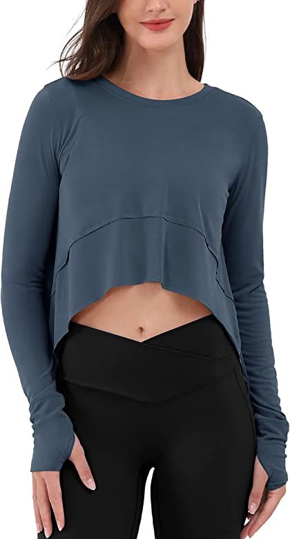 ODODOS Soft Modal Long Sleeve Crop Top for Women with Thumb Hole Athletic Gym Workout Cropped Yoga S | Amazon (US)