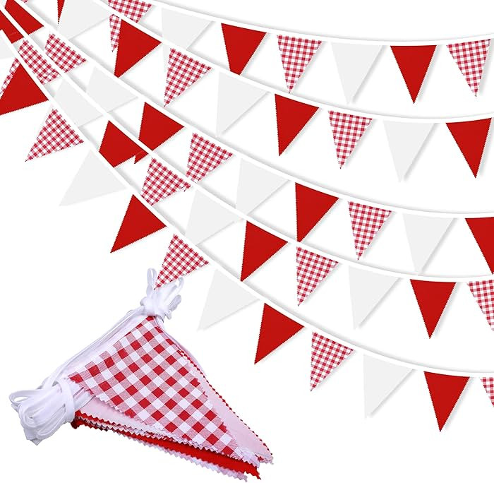 33 ft Red Plaid Checkered White Pennant Banner,Flag Triangle Bunting Garland Decor,Hanging Triang... | Amazon (US)