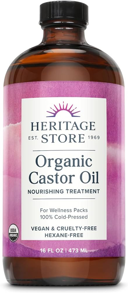 HERITAGE STORE Organic Castor Oil, Glass Bottle, Cold Pressed, Rich Hydration for Hair & Skin, Bo... | Amazon (US)