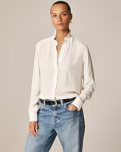Jules ruffle-collar shirt in crepe de chine | J. Crew US